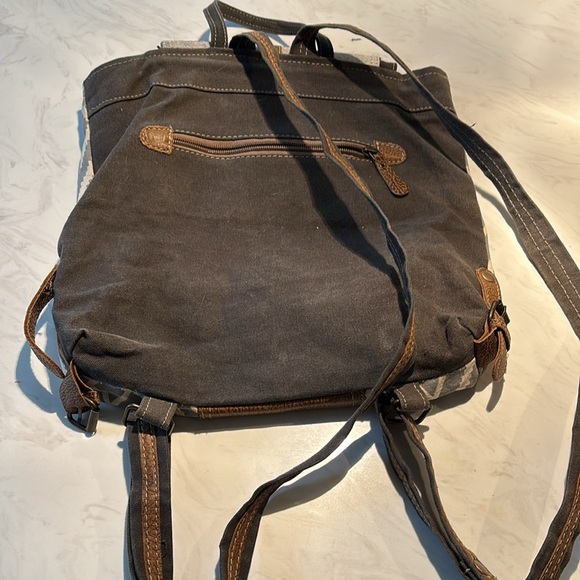 Myra Bag Geometric Pattern Backpack with Leather Accents - Picture 2 of 4